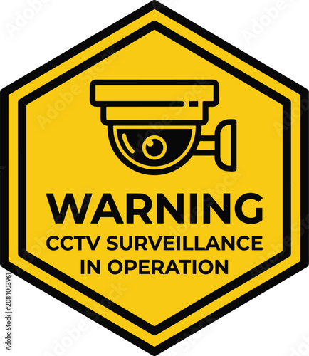 Warning cctv surveillance sign with security camera icon