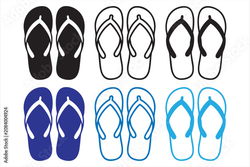Cuadro en lienzo Set of summer flip flop footwear icons featuring various designs for beach and casual usage