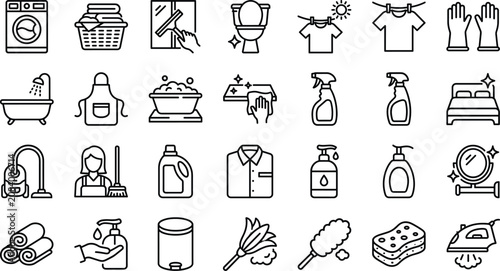 Konstfotografi Cleaning service and housekeeping line icon set for domestic laundry sanitation