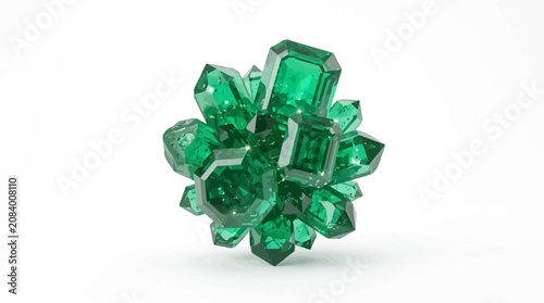 Bild auf Leinwand Sparkling Green Emerald Crystal Cluster Isolated on White Background