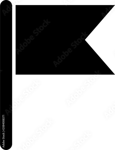 A simple black flag icon with a flagpole and a rectangular flag with a triangular cut-out on the right side, isolated on a white background.