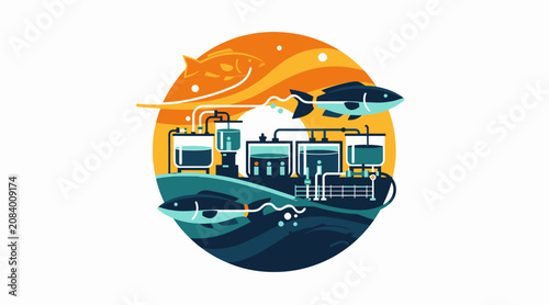 Industrial factory with fish and pollution illustration.