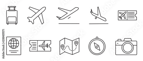Tableau sur toile Travel and aviation icon line style tourism vacation transport vector