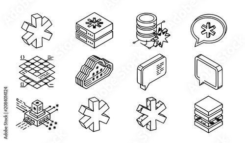 Photos Isometric 3D Asterisk Vector Icons Technical Code Syntax and Data Processing Out