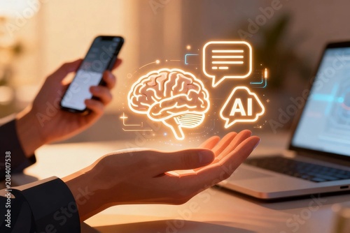 AI and Brain Technology Concept with Hands
