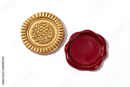Golden Wax Seal Stamp and Red Seal on White