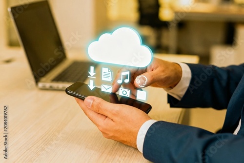 Businessman Using Cloud Technology on Smartphone