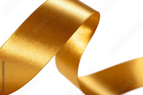 Golden Satin Ribbon on White Background