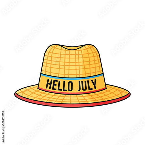 Yellow Summer Hello July Straw Hat.