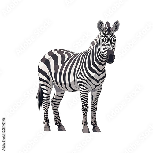 Zebra standing alone looking forward.