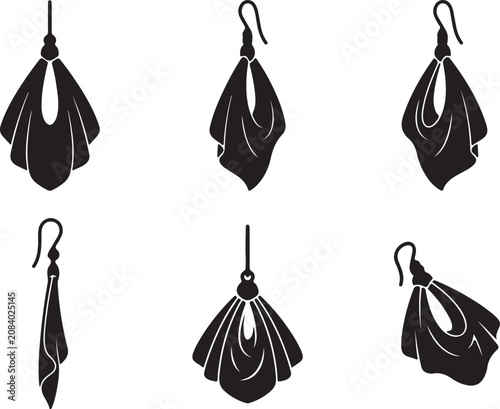 Schilderij op canvas Black Draped Fabric Earring Silhouettes Collection for Jewelry Design