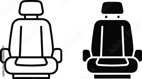 Car seat interior vehicle component silhouette vector icon set