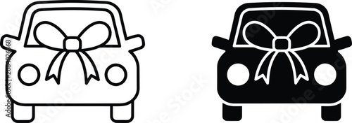 Gift car icon set with decorative bow for dealership promotions