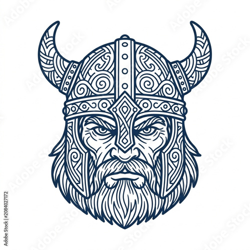Canvastavla Detailed Viking Warrior Helmet with Ornate Patterns.