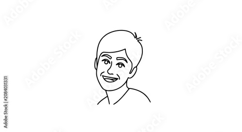 Simple Line Drawing of a Smiling Young Man's Face on White Background
