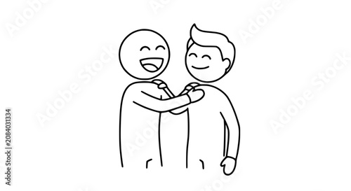 Two happy cartoon people hugging, friendship, support, and joy illustration