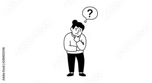 Confused Person Thinking with Question Mark Bubble - Doodle Illustration