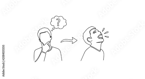 Thinking Man to Laughing Man Transformation, Continuous Line Drawing
