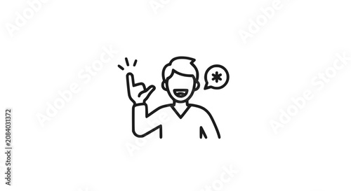 Happy Person Gesturing Shaka Sign, Idea Symbol in Speech Bubble, Line Art Icon