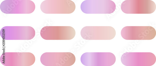 Set of twelve warm pink and orange gradient rounded rectangular buttons.