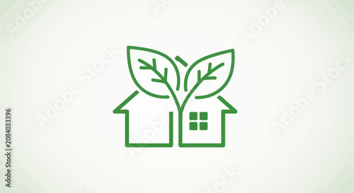 A green icon of a house with a tree growing out of it represents eco-friendly living.
