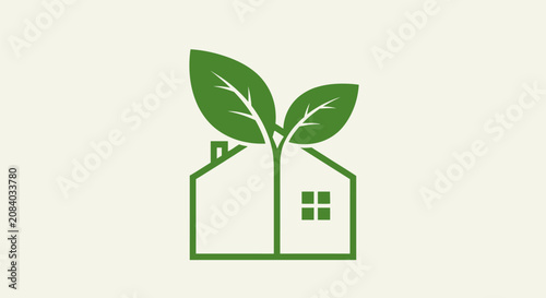 Green house with leaves growing out of it symbolizes eco friendly living