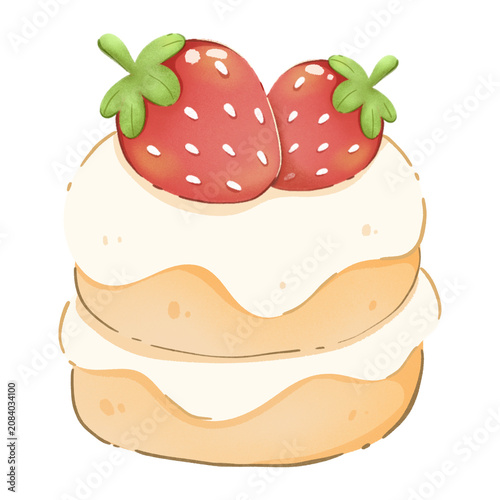 Cute Kawaii Strawberry Cake hand drawn Illustration