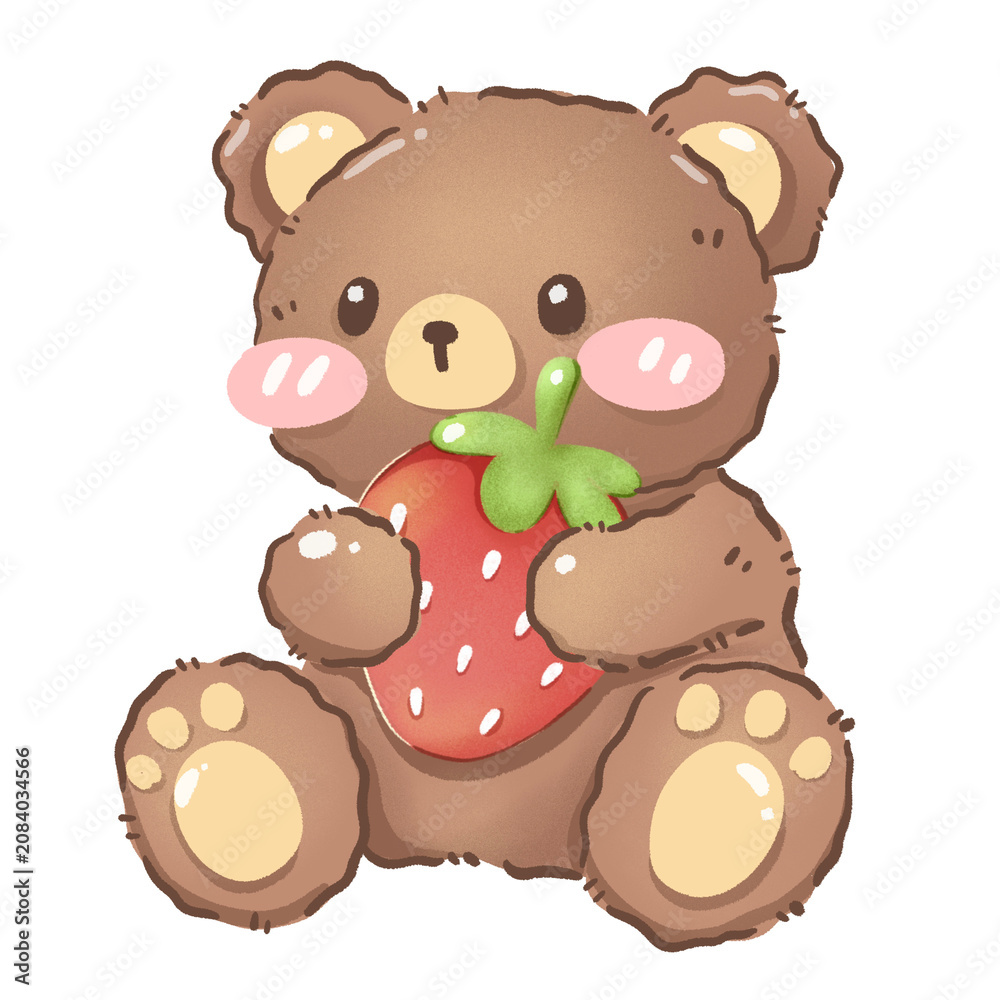 Obraz premium Kawaii Pastel Teddy Bear with Strawberry illustration