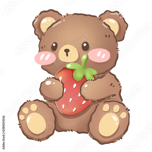 Kawaii Pastel Teddy Bear with Strawberry illustration