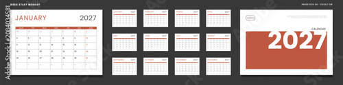 Fotografía Set of 2027 12 Calendar Planner Template with Note, Cover Place for Photo, Company Logo