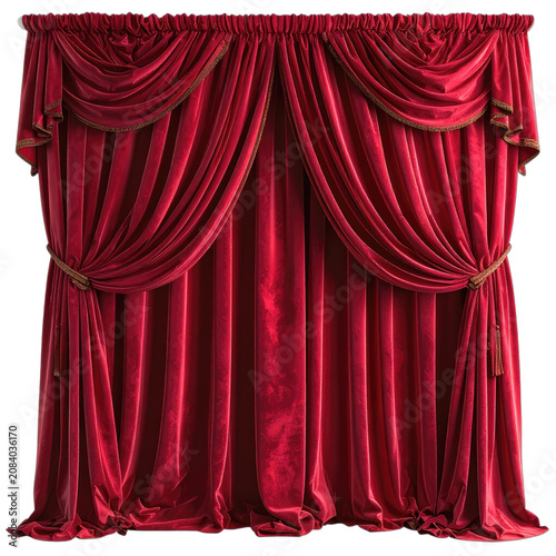 Luxurious red velvet stage curtains drape elegantly on a black background.