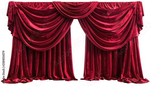 Luxurious red velvet stage curtains draped elegantly.