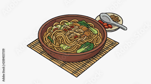 Colorful woven basket filled with fresh vegetables.
