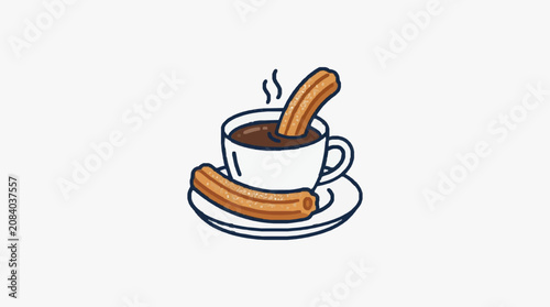 Cute cartoon coffee cup with latte art and steam.