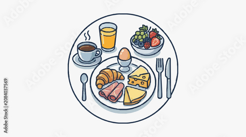 Flat design illustration of a hearty breakfast meal.