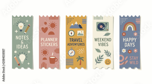 Cuadro en lienzo Colorful ticket stubs with inspirational phrases.