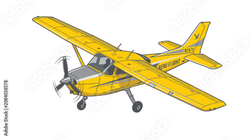 Foto Small Yellow Airplane Flying Low.
