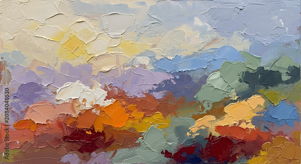 Fototapeta premium Impressionistic Landscape Painting with Vibrant and Textured Brushstrokes Capturing a Scenic View