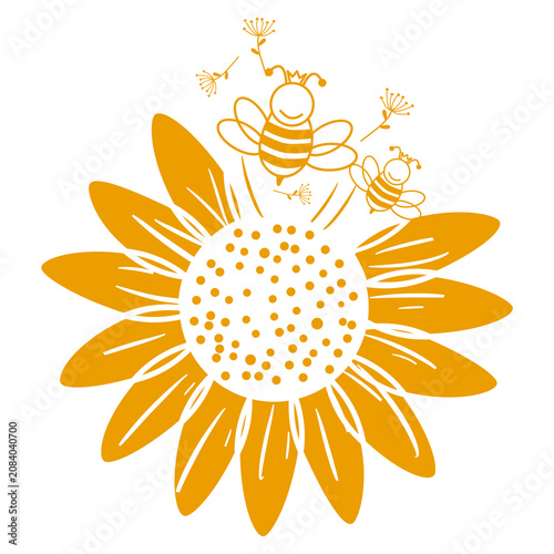 Sunflower With Bees SVG Illustration
