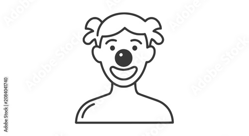 Happy Clown Face Icon - Simple Line Art Illustration