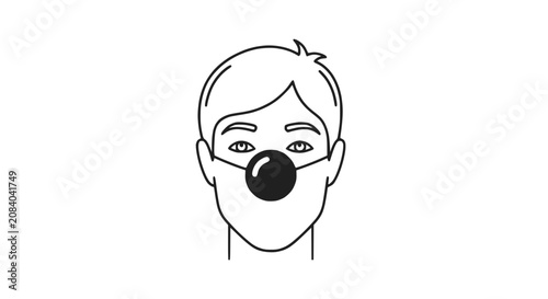 Simple line drawing of a person wearing a red clown nose, isolated on white background