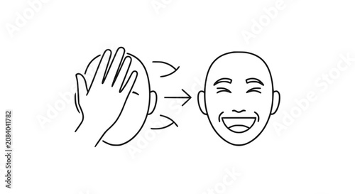 Hand Revealing Happy Face Icon, Concept of Joy, Surprise, or Transformation