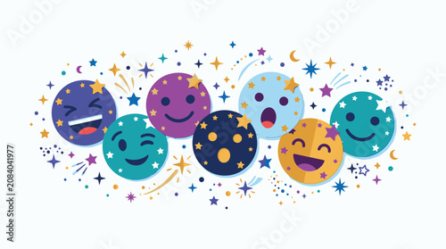 Foto Colorful emojis with various expressions.