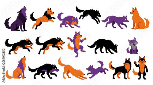 Canvastavla Wolf Character Set Flat Vector Illustration