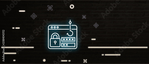 Картината върху платно neon-style icon showing a phishing attempt on a secure website login