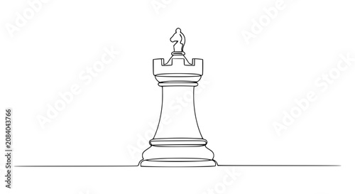 Single Line Drawing of a Chess Rook Piece on White Background