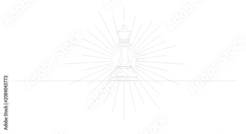 Queen Chess Piece Silhouette with Radiant Lines on White Background - Strategy Concept