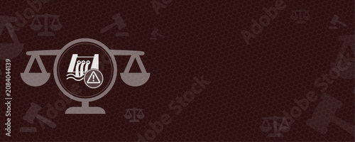 Cuadro en lienzo This illustration features a scale of justice combined with a dam icon and warning sign, providing ample copy space for legal content regarding environmental regulations and water law