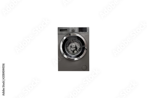 Modern Front Load Washing Machine Isolated on Transparent Background Smart Home Laundry Appliance PNG