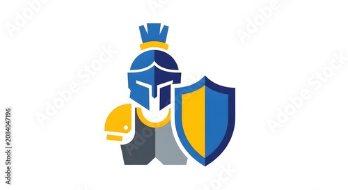 Modern knight emblem with shield in blue and gold colors